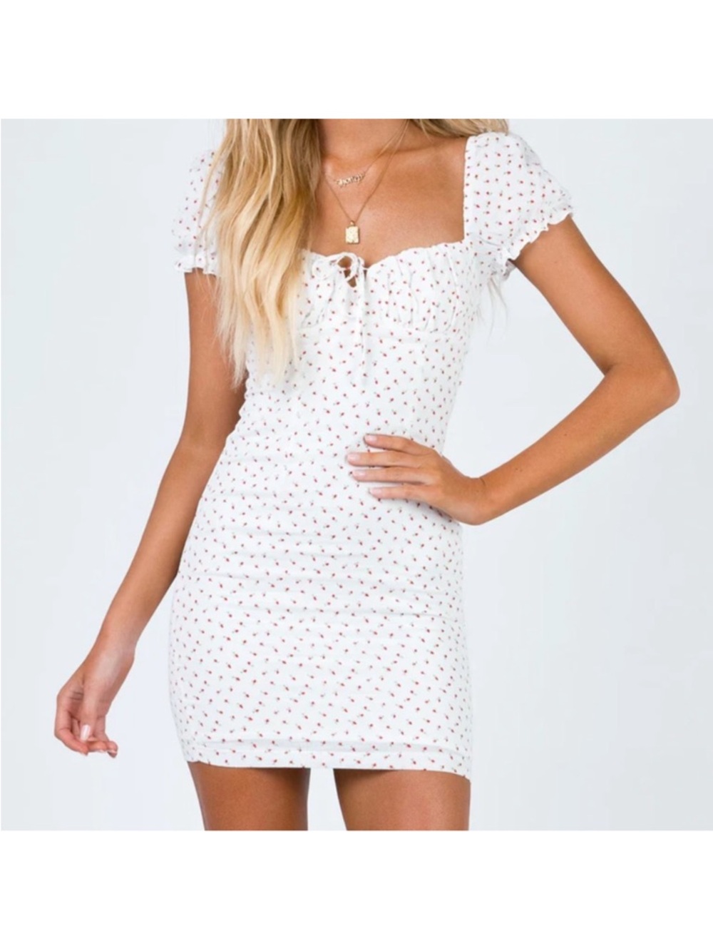 Princess Polly White Mini Dress with Red Rose Floral Print